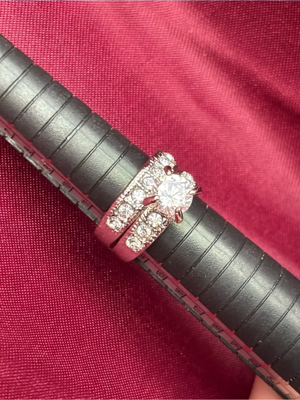 Silver-Tone Bridal Ring Set with Clear Crystals - Classic Sparkle